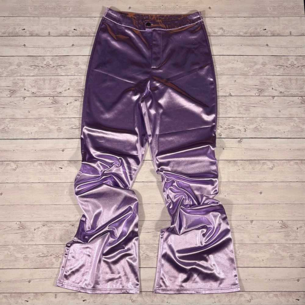 Princess Polly Purple Metallic Flare Pants Rave Festival Y2K Shimmer US 8 - Picture 2 of 13